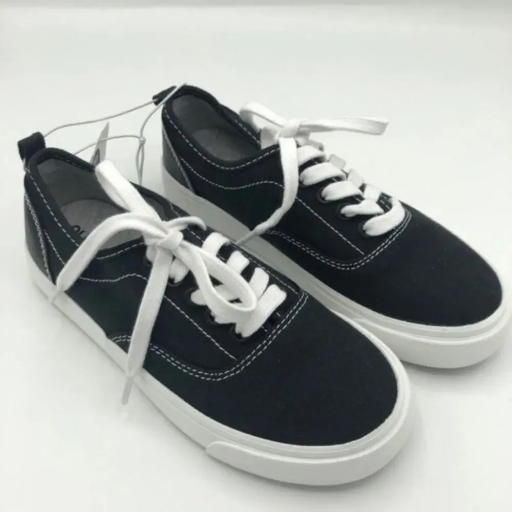 Old Navy Toddler Boys Lace Up Black/White Canvas Sneakers Sz 13